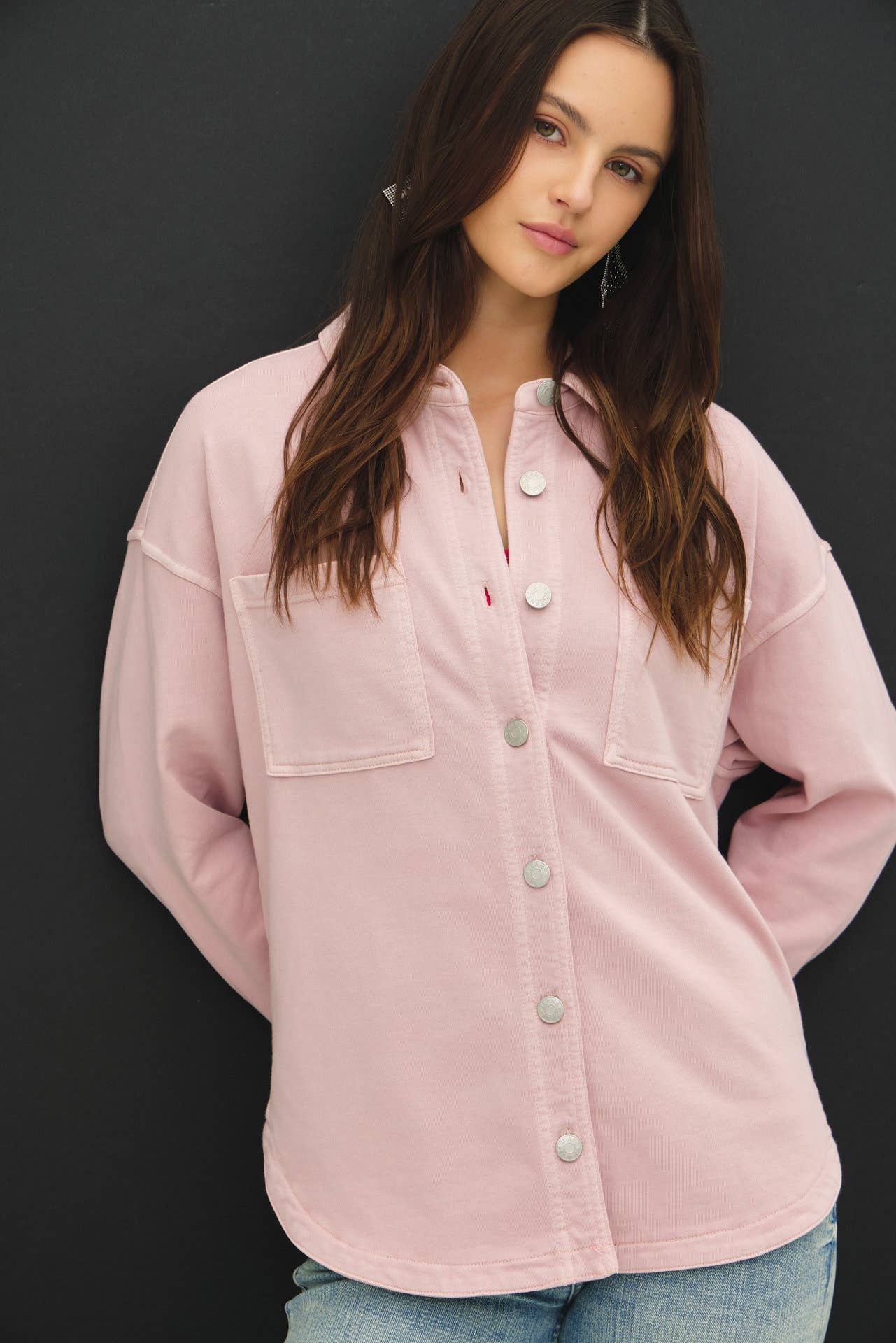 GARMENT-DYE COTTON FLEECE OVERSIZED SHACKET