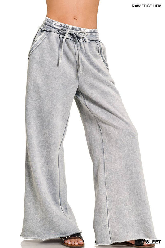 Acid Wash Fleece Wide Leg Sweatpants