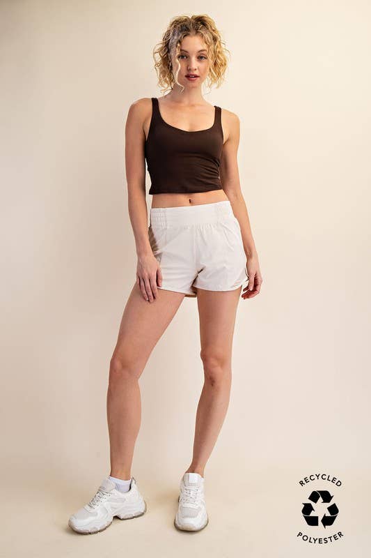 SMOCKING WAIST BAND SHORTS WITH SIDE MESH