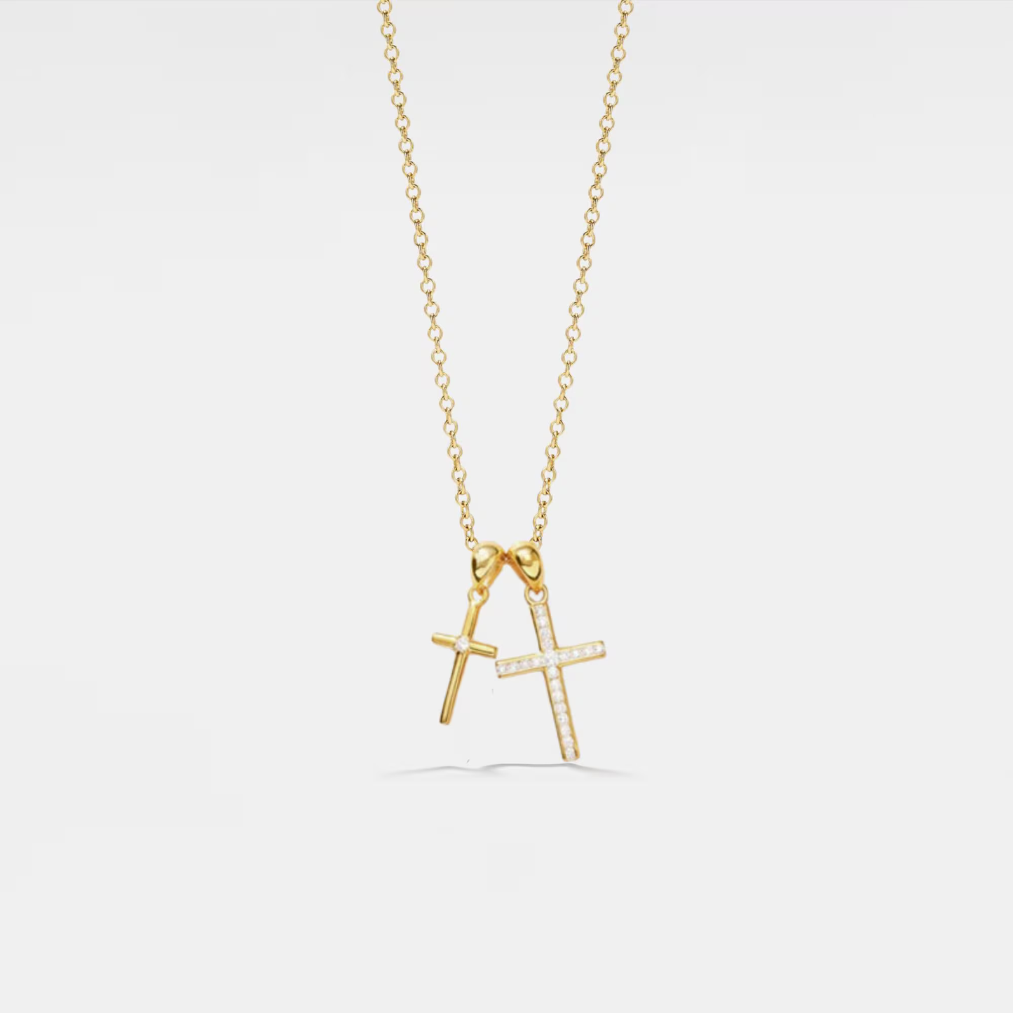 Gold Double Cross Pendant Necklace in 925 Sterling Silver
