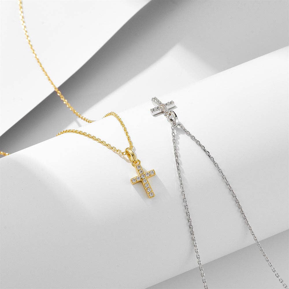 Dainty Cross Charm Pendant Necklace in 925 Sterling Silver