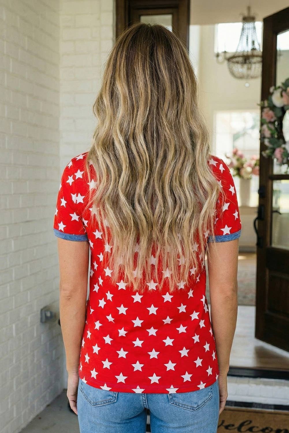 LAS Patriotic Star Print Contrast Cuffed Tee