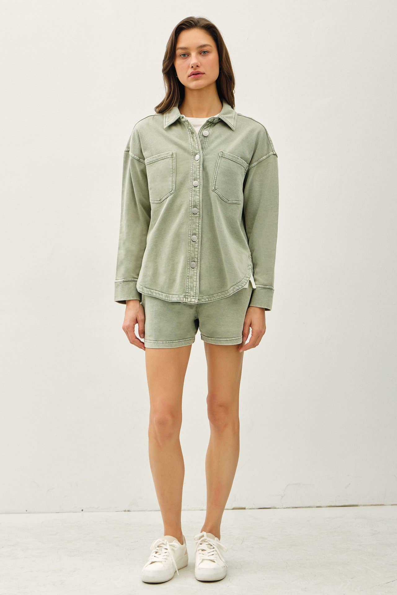 GARMENT-DYE COTTON FLEECE OVERSIZED SHACKET