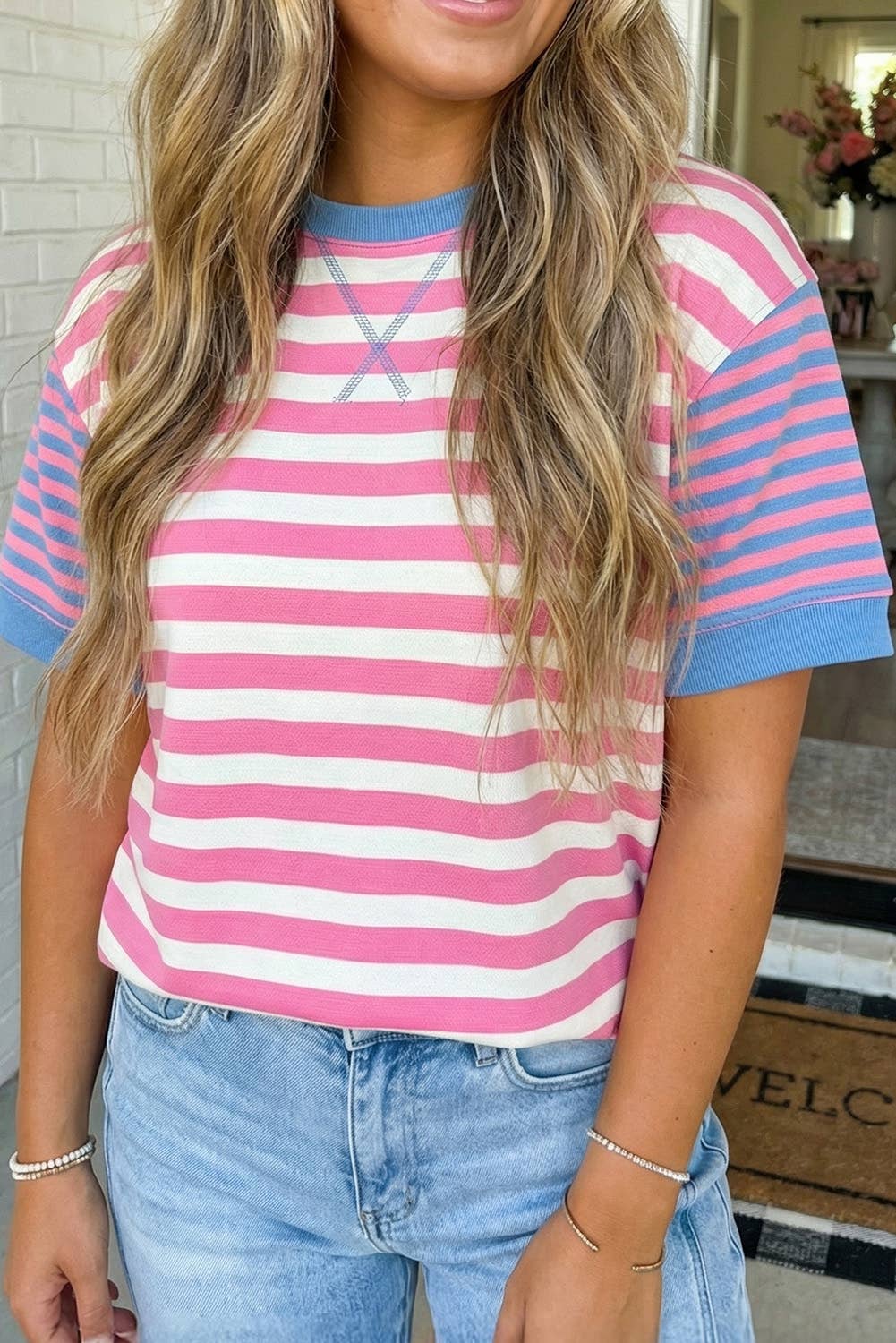 LAS Stripe Contrast Crew Neck Tee