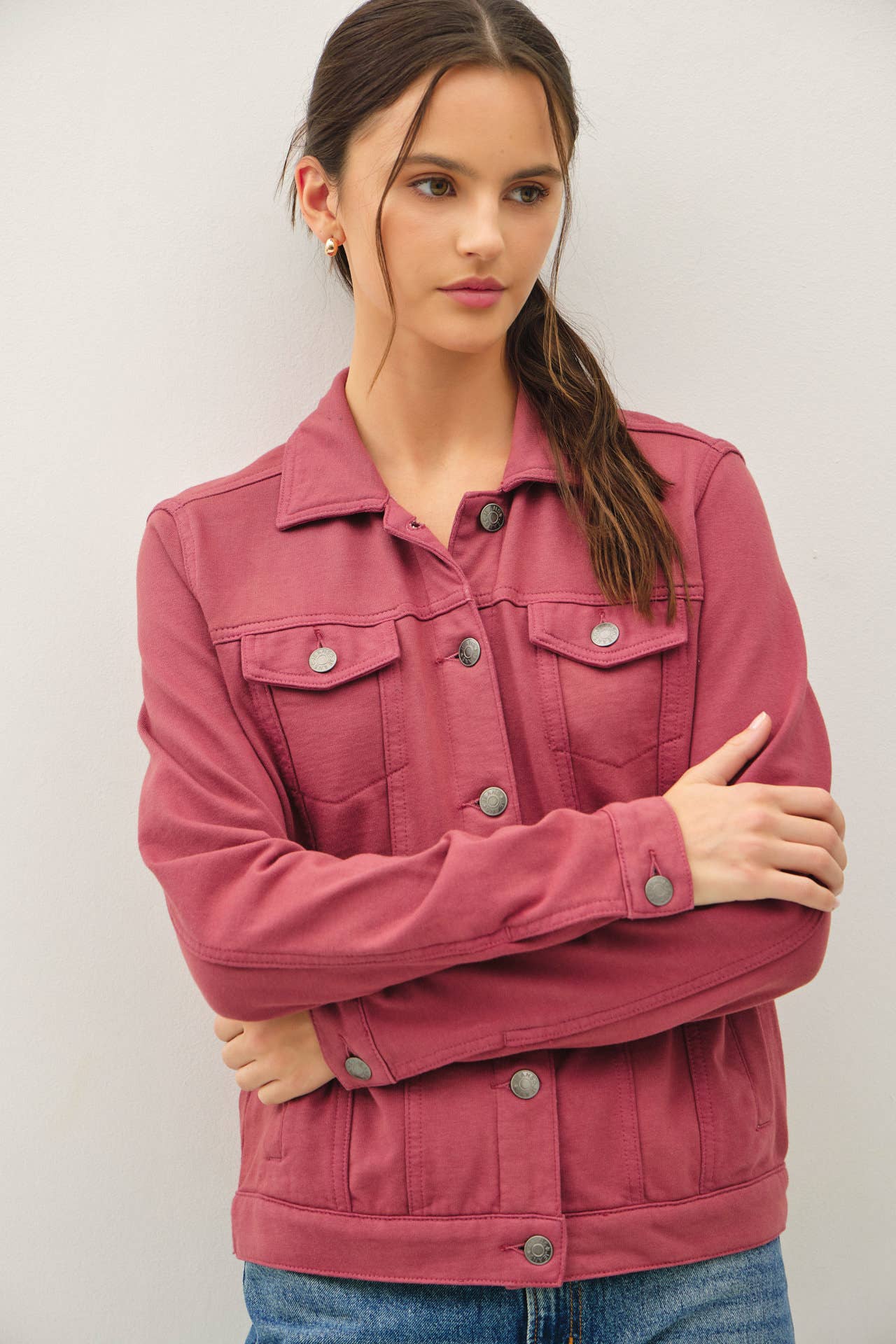 GARMENT-DYE COTTON FLEECE TRUCKER JACKET