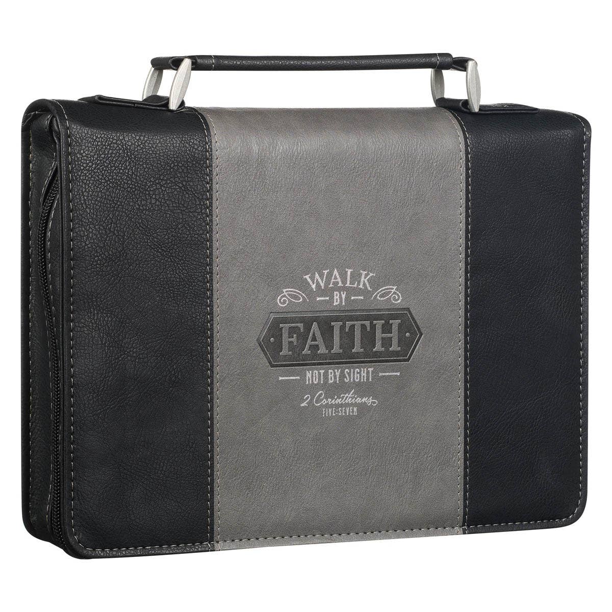 Bible Cover Classic Black/Gray Walk by Faith 2 Cor. 5:7