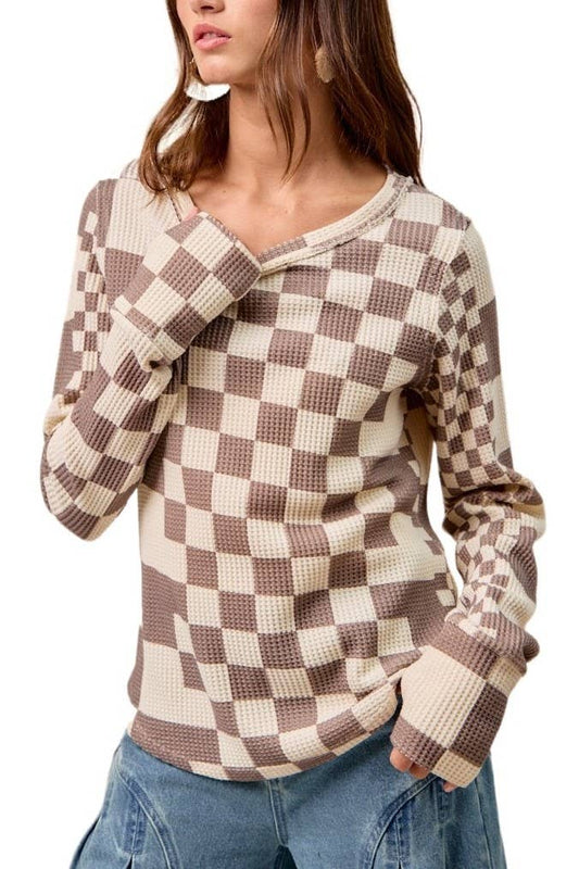 Checker Print Waffle Top